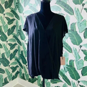 Halogen Black Faux Wrap Short Sleeve Blouse 2X NWT